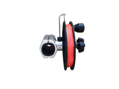 Brocraft manual rail mount planer reel assembly shows rugged aluminum construction for reliable rail use