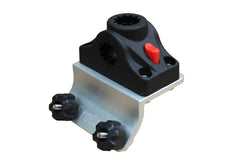 Brocraft Power Lock Rod Holder mounted on boat track enables quick repositioning.