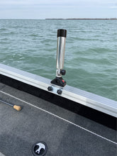Brocraft rocket launcher rod holder for SmokerCraft boats with 60-track system, side view