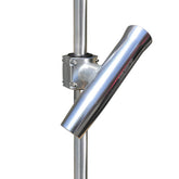 Brocraft T-TOP rod holder close-up shows silver aluminum finish and sturdy build.