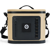 BRONZY Soft Cooler shows waterproof zipper protecting contents from rain and splashes.