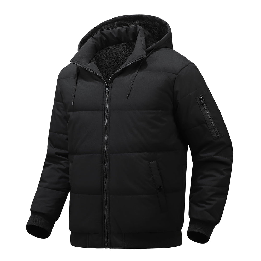 Brooklen winter jacket front view with detachable hood for versatile outdoor wear.