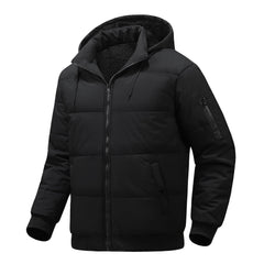 Brooklen winter jacket front view with detachable hood for versatile outdoor wear.