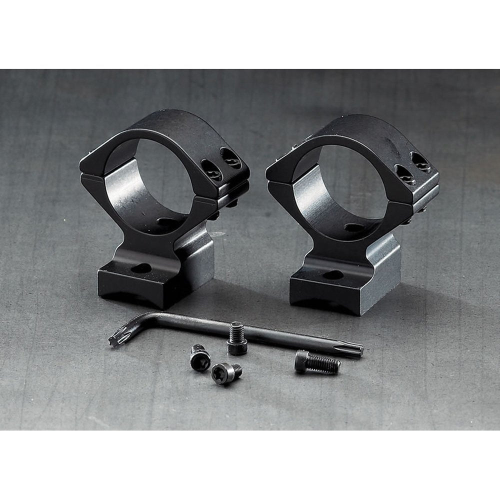 Browning A-Bolt integrated ring base front view shows ultra-rigid mount for reliable scope alignment.