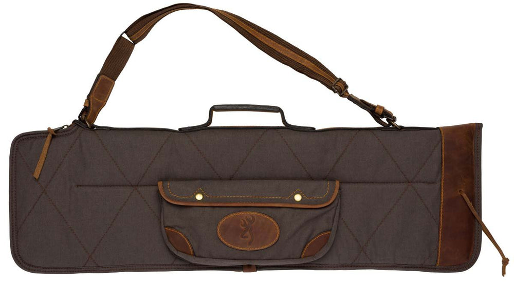 Browning canvas-leather over/under takedown case protects shotguns; ideal for range and travel.