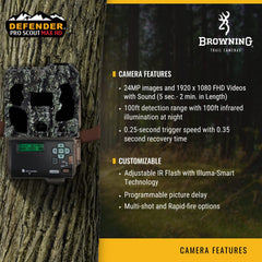 Browning Defender Pro Scout Max HD display/info bar shows Time, Date and GPS tagging