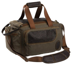 Browning Laredo shooting bag in olive canvas with embossed leather accents for range use.