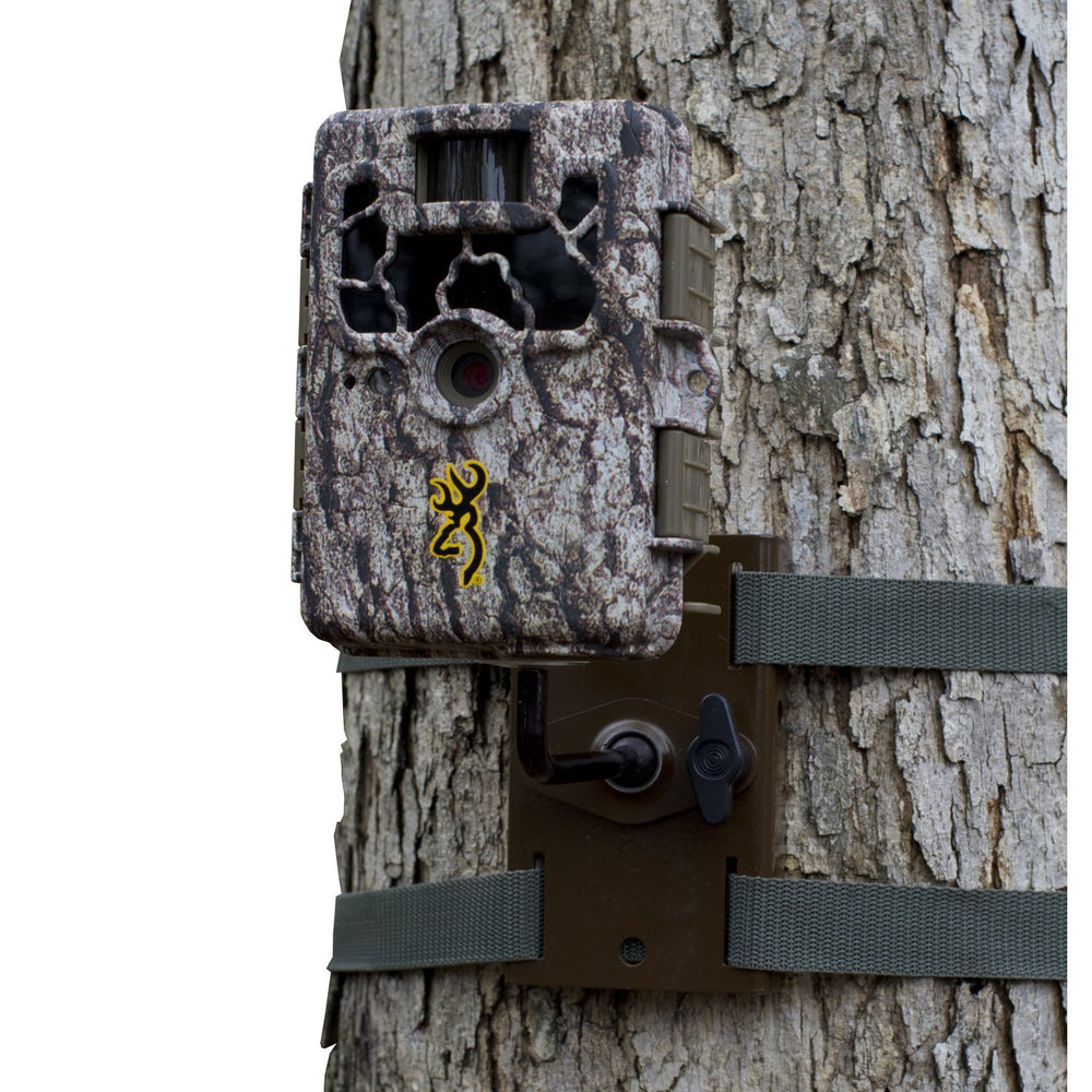 Browning Trail Camera Tree Mount close-up highlights rugged steel for reliable field mounting.