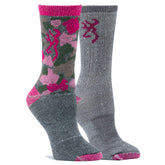 Browning women's daily wool camo socks in fuchsia camo for outdoor warmth.