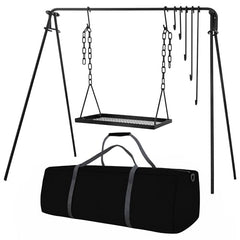 Bruntmor grill swing stand campfire enables versatile outdoor cooking over open flame.