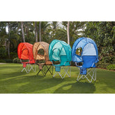 BrylaneHome canopy tent chair in coral provides shaded comfort for beach days and backyard lounging.