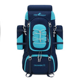Bseash 70L backpack front view in navy shows spacious main compartment for multi-day trips.