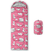 BSNTHO pink dinosaur sleeping bag with closed zipper for secure warmth on camping trips.