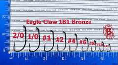 Closeup of BT Outdoors Eagle Claw 181 Bronze Bait Holder Hooks highlighting forged points.