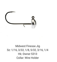 BT Outdoors MFJ-6-A jig sizes image shows 1/16 to 1/4 oz options for customization.