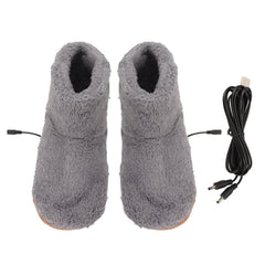 Buachois heated booties grey outer view, plush fabric for instant warmth.