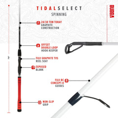 BUBBA TidalSelect spinning rod Fuji split reel seat enhances sensitivity