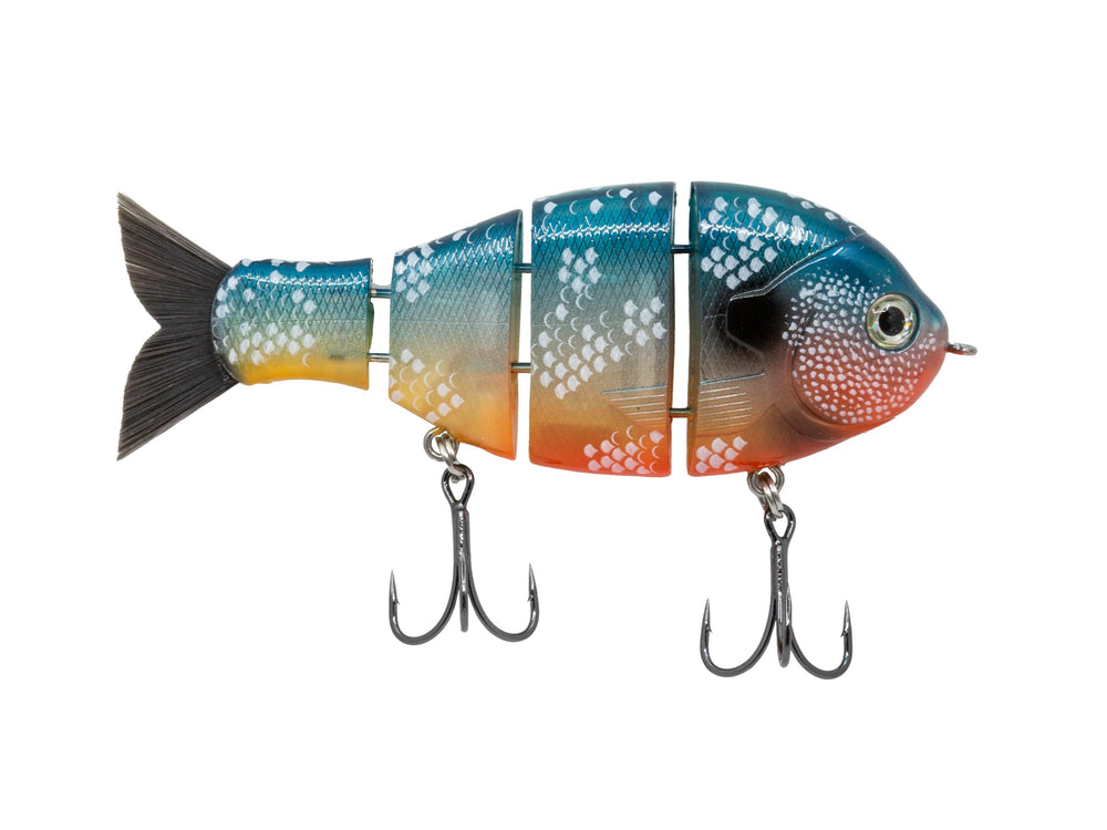 Bucca Brand Baby Bull Gill swimbait front view with lifelike scales for bass attraction