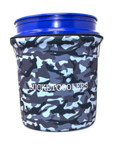 Bucket Cooler urban camo sleeve on bucket keeps drinks cold.