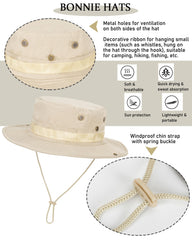 Close-up of UPF 50+ protection and wide brim for sun shielding