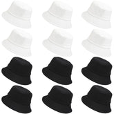 Bulk 12-piece bucket hat set in black and white