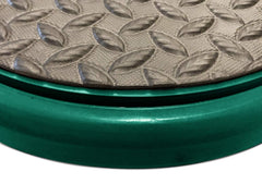 BUCKET PROS Green Frame padding closeup showing soft edge protection for safe stacking.