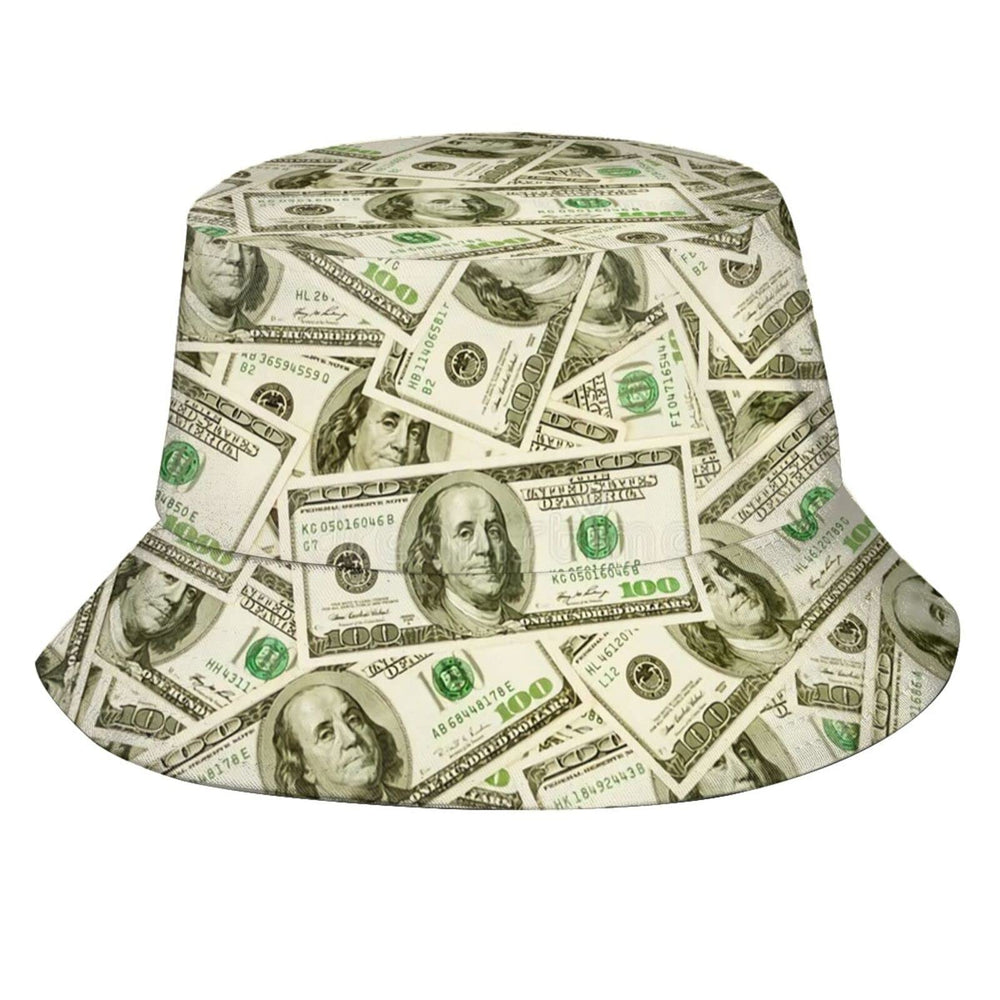 Front view of 100 US Dollar bucket hat for men and women