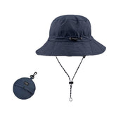 Dark blue waterproof bucket hat with wide brim