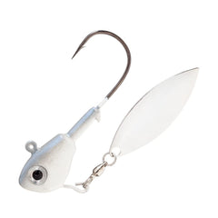 Buckeye Lures Su-Spin albino jighead close-up shows Needle-Point hook for solid hookups.