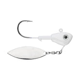 Buckeye Lures Su-Spin jighead with willow blade in pearl finish, ready for bass tactics.