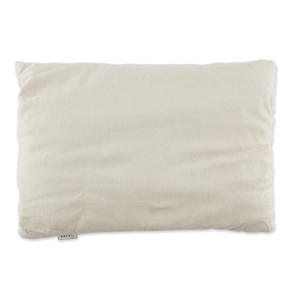Bucky buckwheat pillow 23x16, compact size, supports neck alignment during sleep.