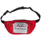 Budweiser fanny pack cooler front view with compact insulated design for drinks.
