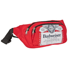 Budweiser fanny pack cooler open pocket displays space for phone and keys.