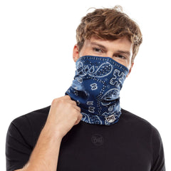 Buff CoolNet UV neck gaiter Santana Navy closeup fabric shows breathable, quick-dry performance.