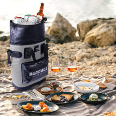 Buffalo Gear cooler backpack inside liner showing leakproof insulation for beverages
