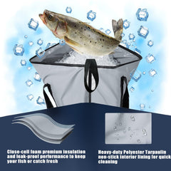 Buffalo Gear insulated fish cooler bag drain plug detail for mess-free cleanup.