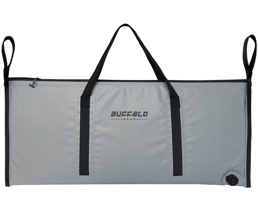Buffalo Gear insulated fish cooler bag front view shows compact cold-storage for fishing trips.
