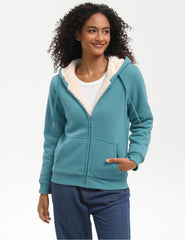 Bumeex sherpa fleece jacket inside view showing plush lining and comfort