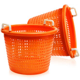 Orange heavy-duty fish basket with white handle, front view