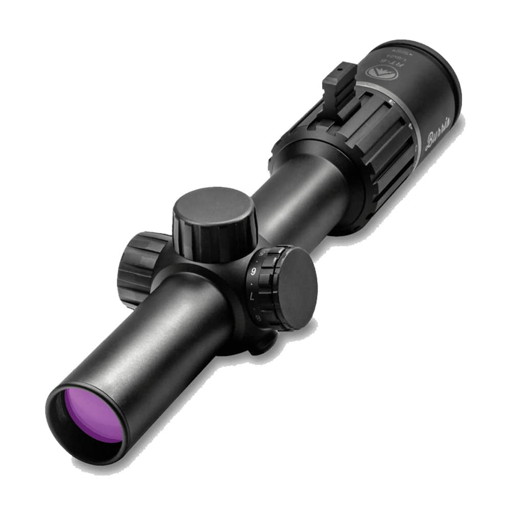 Burris RT6 scope with illuminated ballistic reticle in matte finish for precise quick aiming.