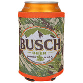Busch Beer camo can cooler with camouflage design keeps beverages cold outdoors.