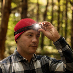 Bushnell PRO Rechargeable 400L headlamp side view highlights 90-degree pivot