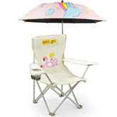 BUSYSIR Kids beach chair with umbrella on pink fabric for shaded seaside comfort
