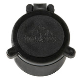 Butler Creek 30 objective flip-open scope cover black, front view
