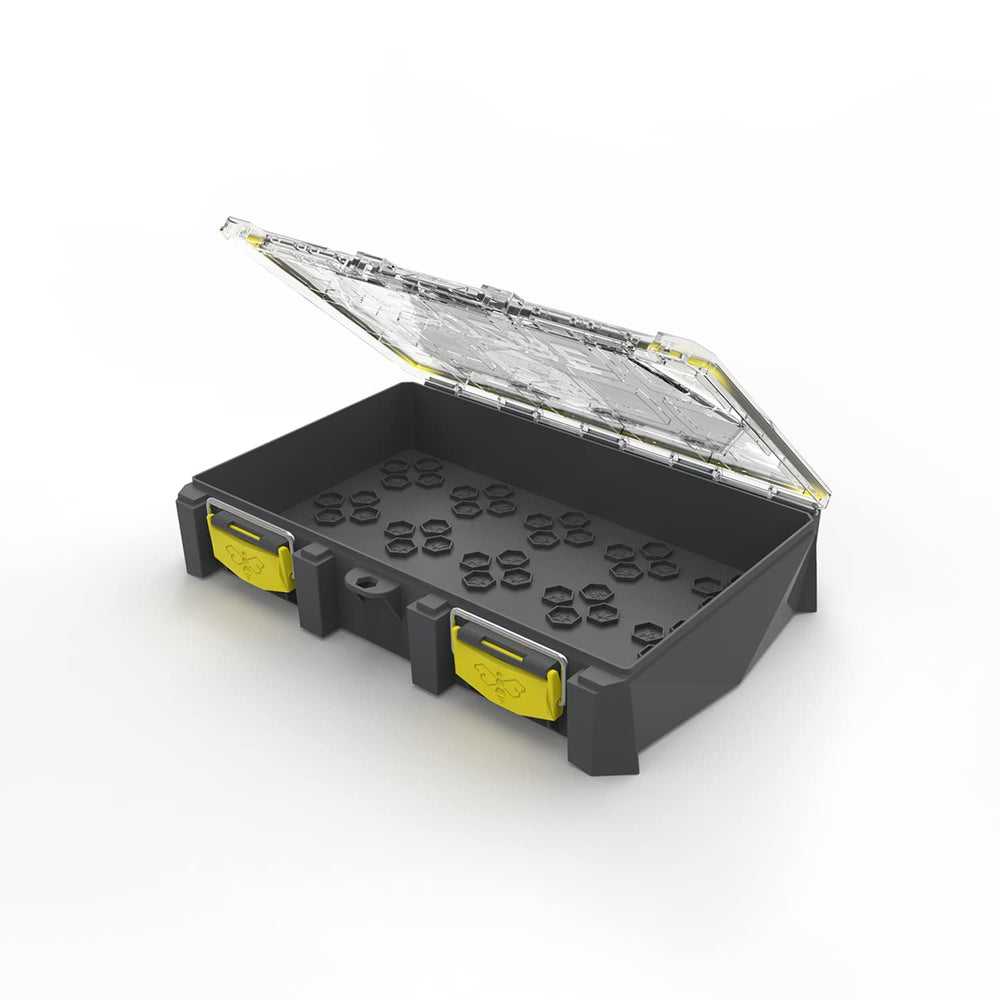 BUZBE Empty Colony 15 modular tackle box showcases waterproof organization for tackle enthusiasts.