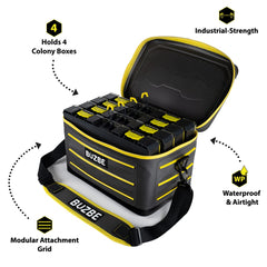 BUZBE Swarm 28 included Colony 28 boxes neatly stored and accessible.