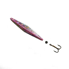 Buzz Bomb Pink Holographic 25mm lure attracts freshwater fish with bright flash.