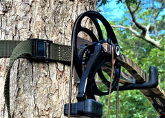 BWD Bow Hanger Mobile Hunter plastic-coated contact point protects bow finish.