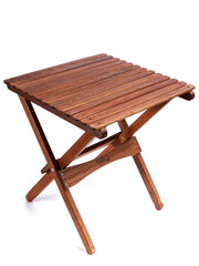 BYER OF MAINE Pangean folding table on porch for casual snacks.