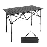 Byliable camping table folded compactly for storage and transport.